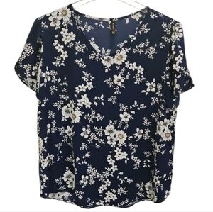 Hotgift Navy Floral Plus Size  Blouse Sz 2X